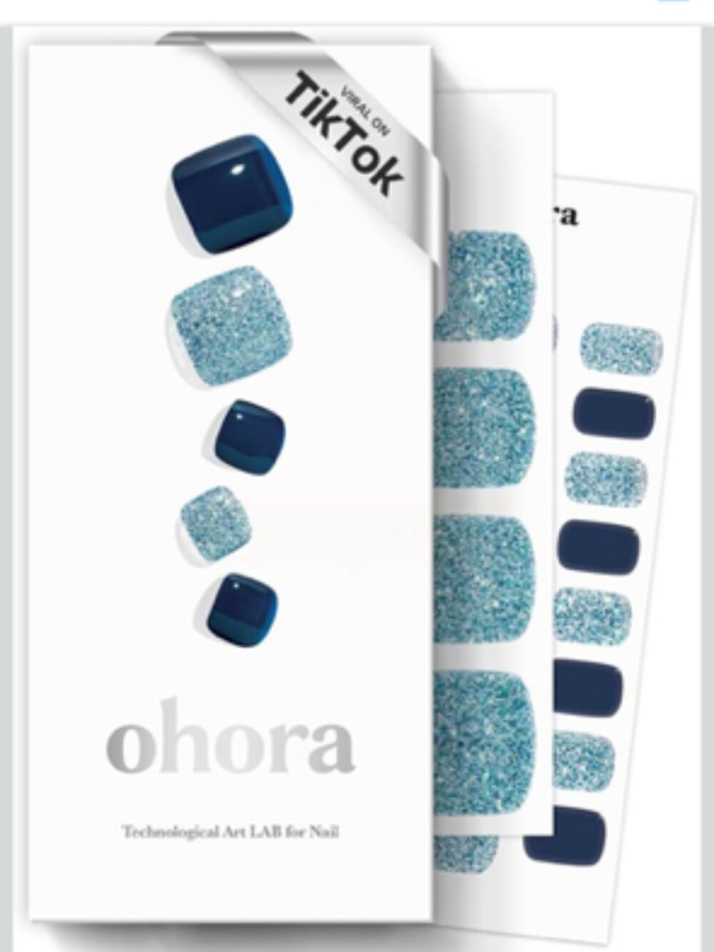 Ohora P Yunseul PD-209 Semi-Cured Gel Pedicure Nail Strips Blue Glitter NIP